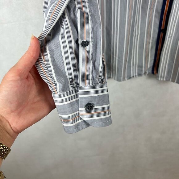 Banana Republic SzM 15-151/2 Blue and Orange Stripped Dress Shirt - Picture 8 of 12